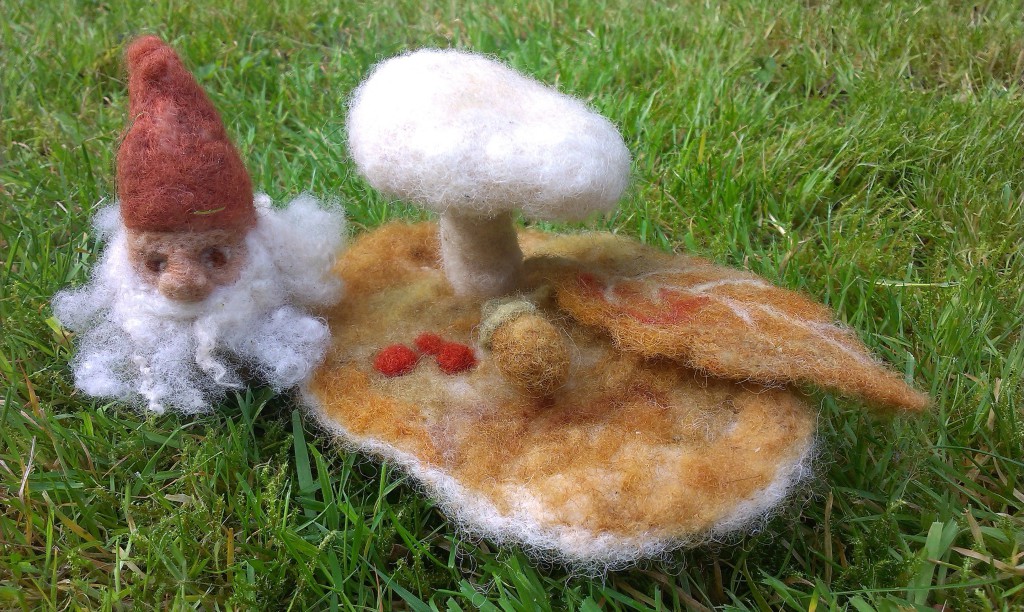 Autumn scene with gnome, plant dyed wool