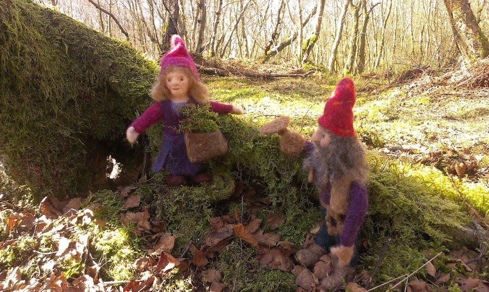 Dwarf lady with moss and dwarf with mushrooms