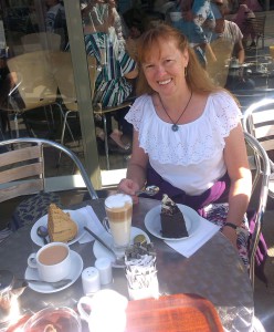 Enjoying coffee and cake on a sunny day in Largs