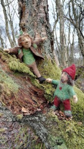 2 felted friends in the wood