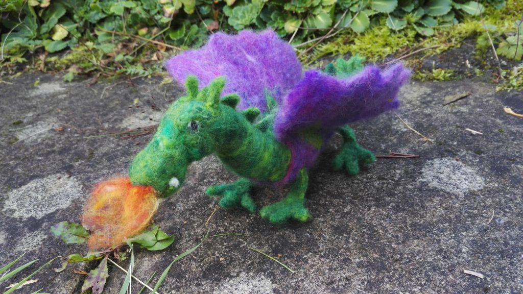 Needle felted fire dragon