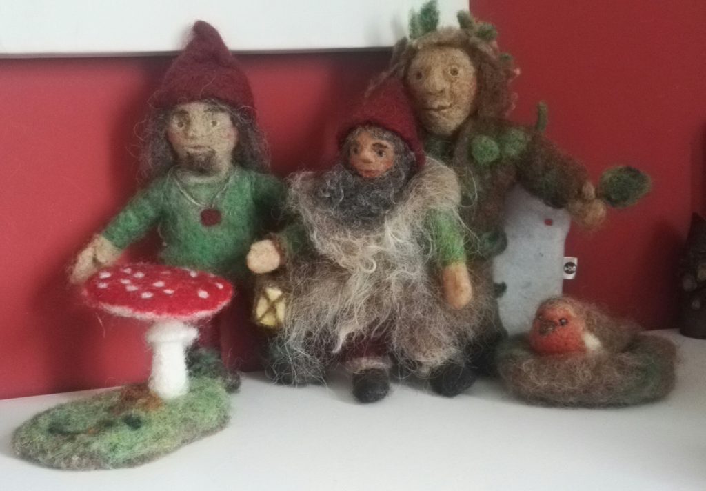 Three gnomes, needle felted