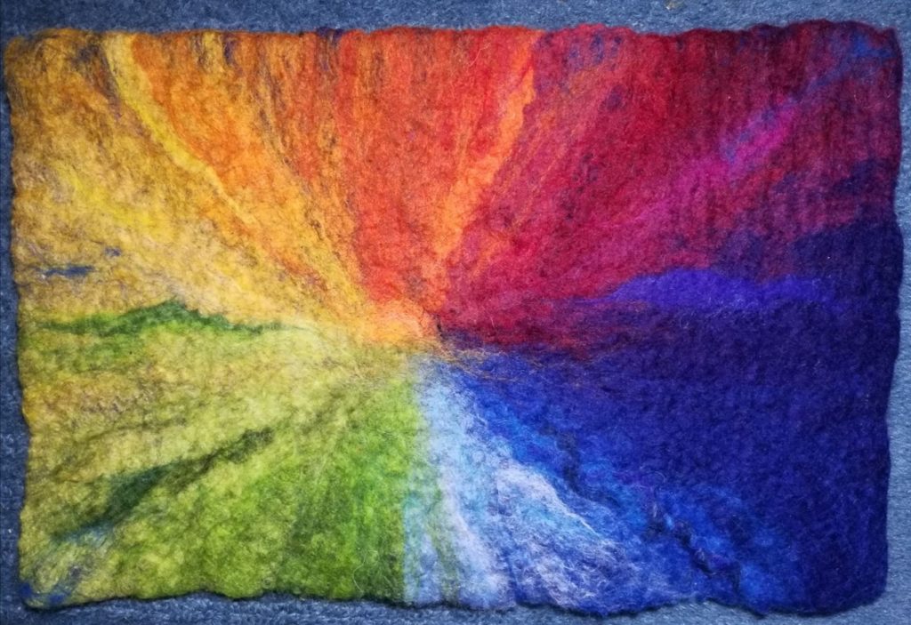 Journey through the rainbow, wet felted picture