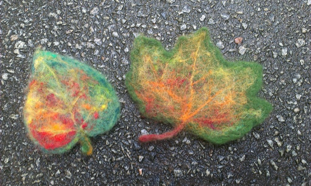 Needle felted leaves
